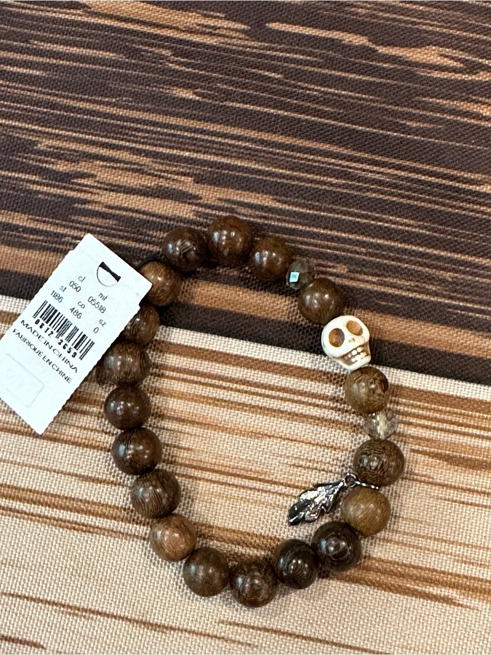 Brown Beaded Skull Charm Bracelet - Women Jewelry